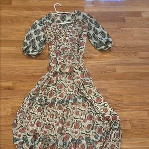 Zara Green and Pink Puff Sleeve Midi Sundress size xs